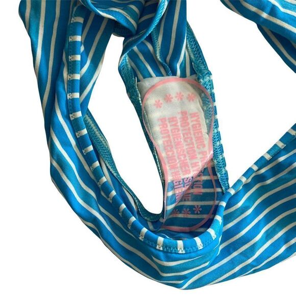 Moschino Mare Boy Short Bikini Bottoms Ruched Back Blue Stripe Size 36/L NWT - Picture 8 of 9